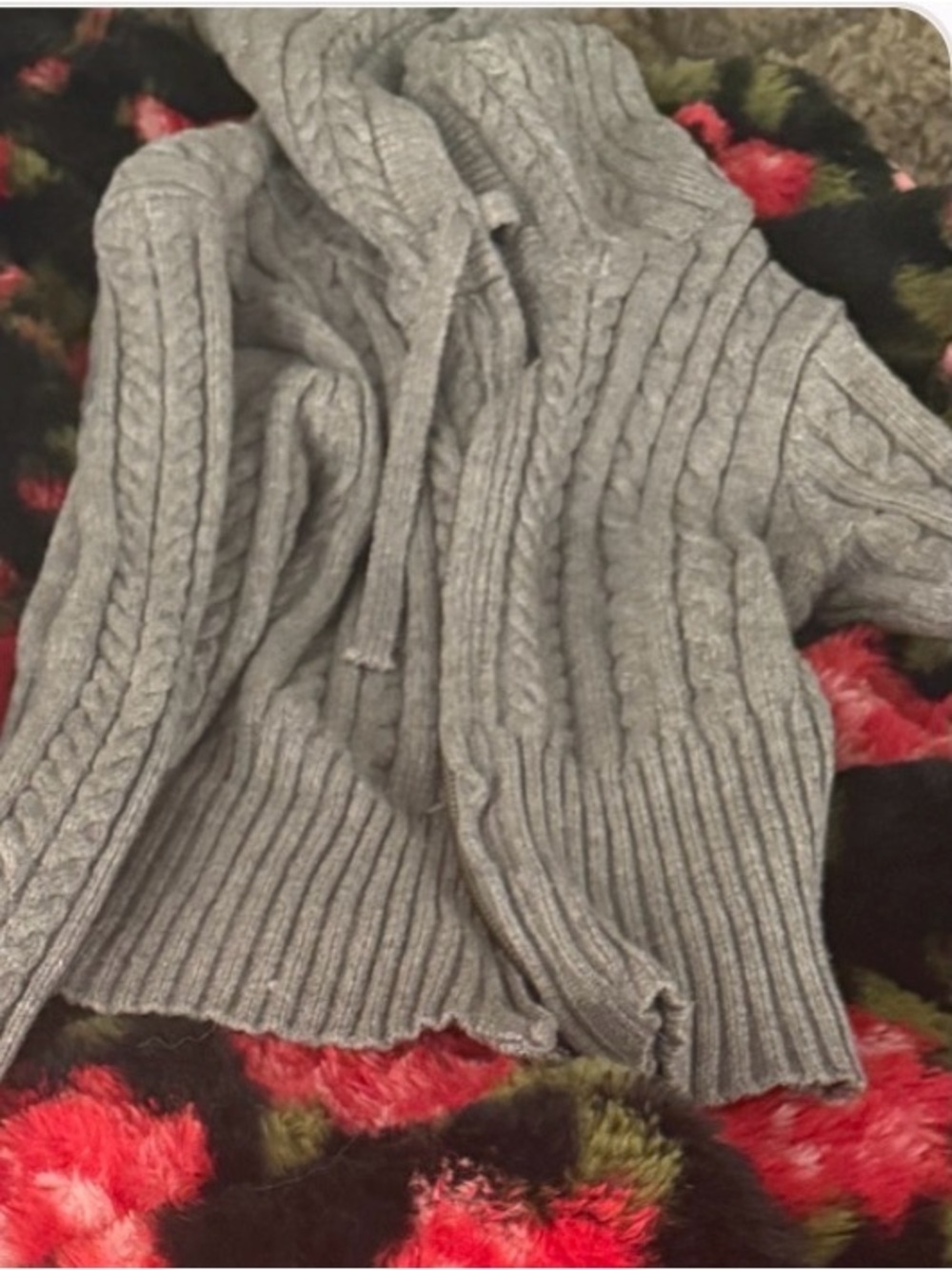 Frankie's Bikinis Gray Cable-Knit Off-the-Shoulder Sweater